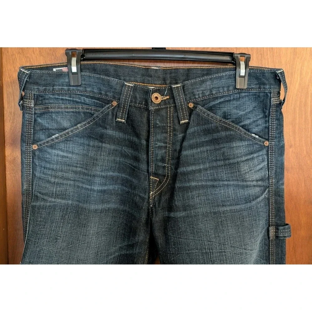 True Religion Carpenter Jeans Mens 36 Dark Wash Blue Slim Straight Made in USA